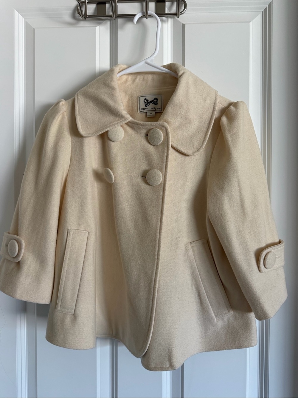 Forever 21 Cream Double-Breasted Pea Coat for women